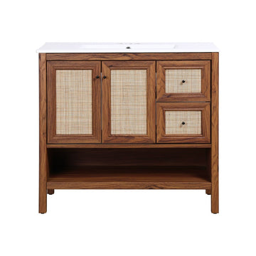Jasper Rattan Modern Coastal 2-Shelf Bath Vanity Cabinet Only (Sink Basin Not Included)